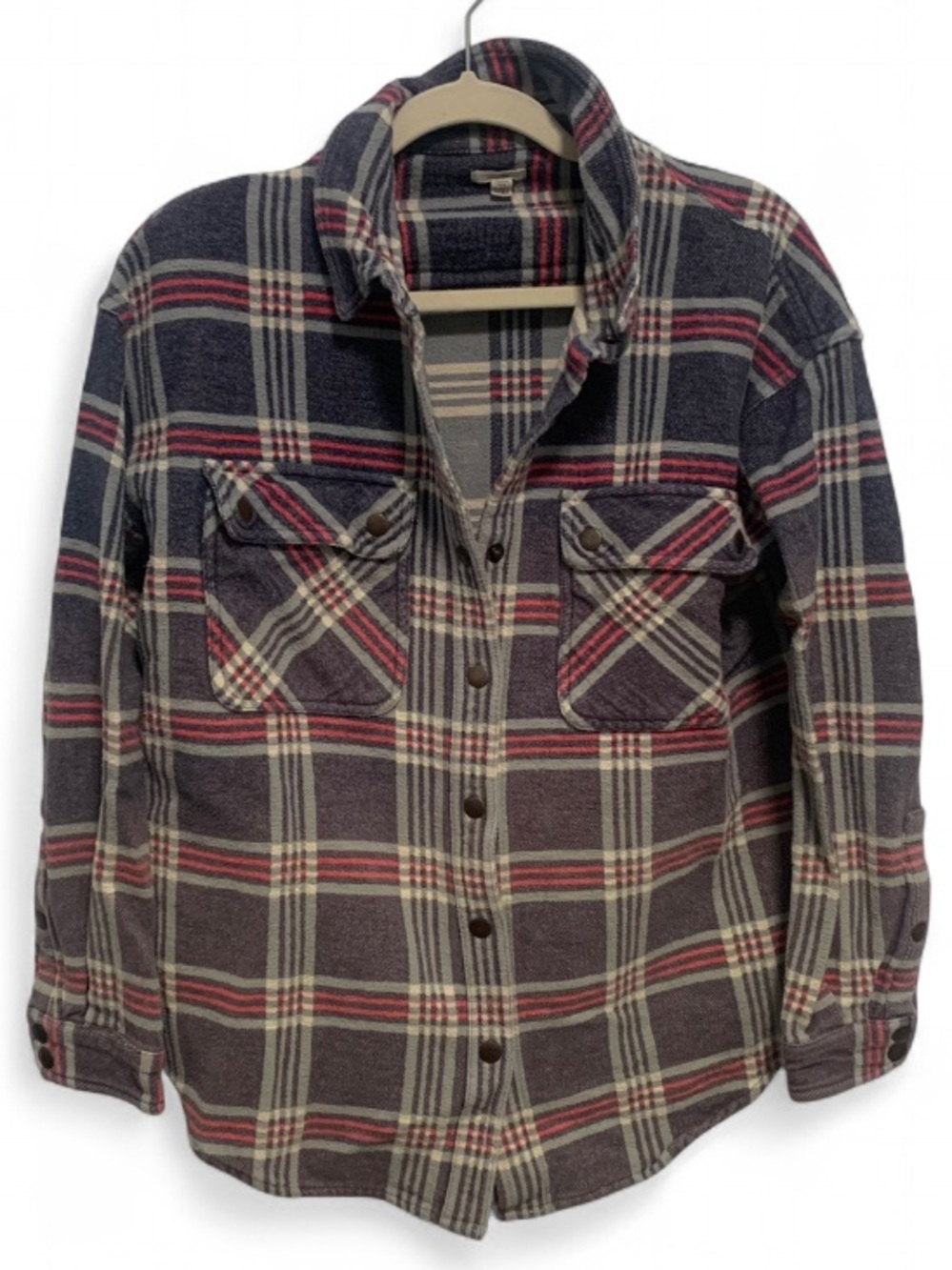 Ecote Plaid Button-Up Flannel Shirt - Navy, Cream & Red